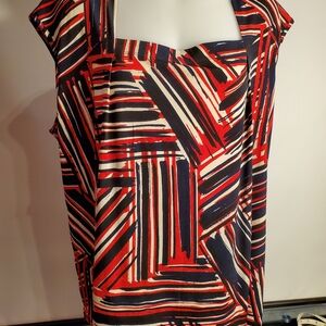 Kasper Red, White and Black Abstract Pattern Top 2X